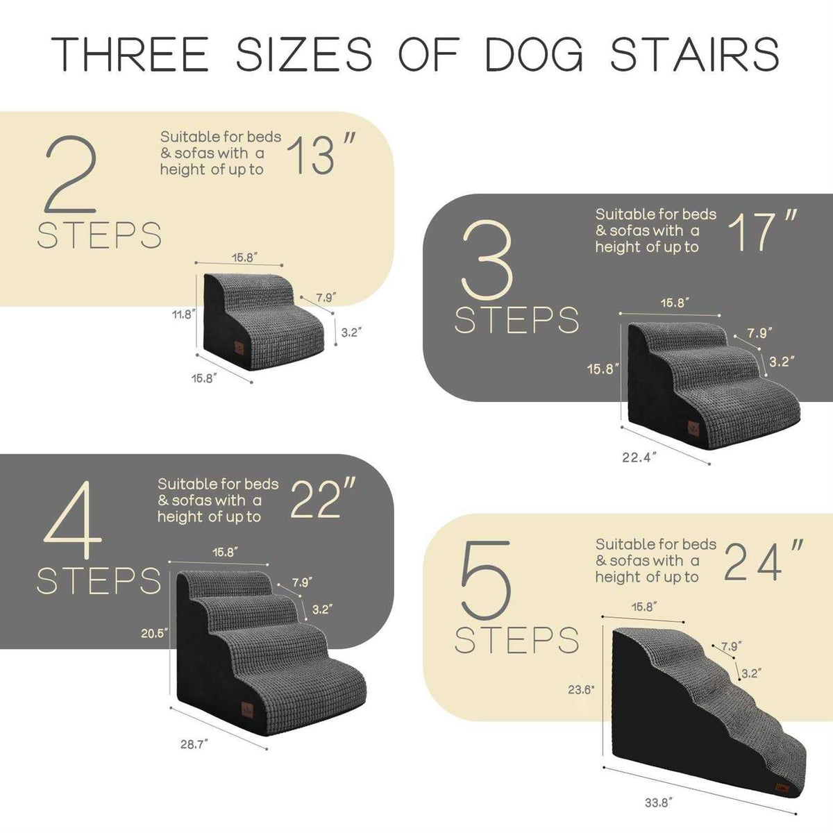 4-Step Corduroy Non-Slip High Density Foam Dog Steps H10245