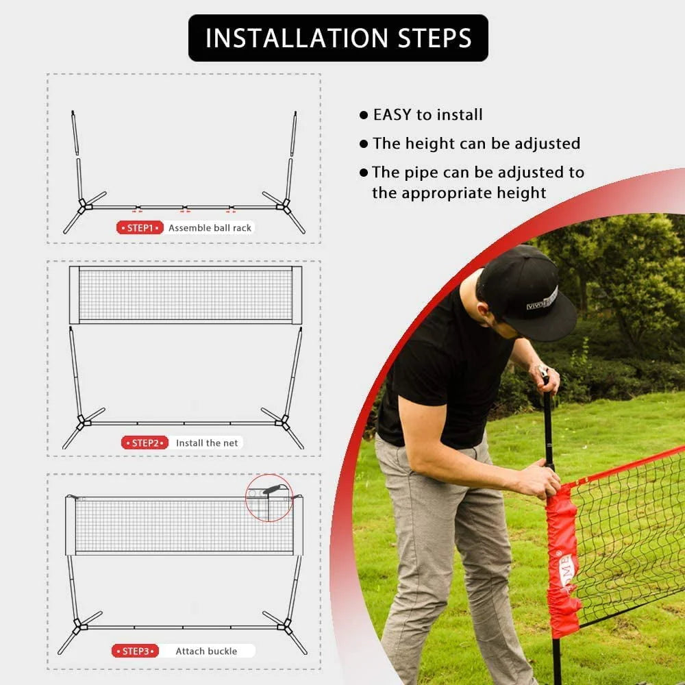 Adjustable Outdoor Badminton Net Set with Carry Bag D68797