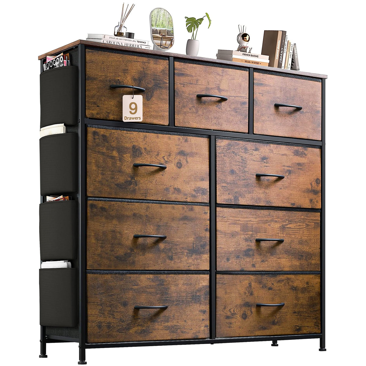 Brown 9 Drawer Fabric Dresser G681351