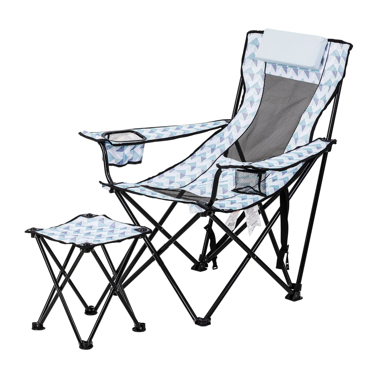 Blue and White Camp Chair with Footrest O41745