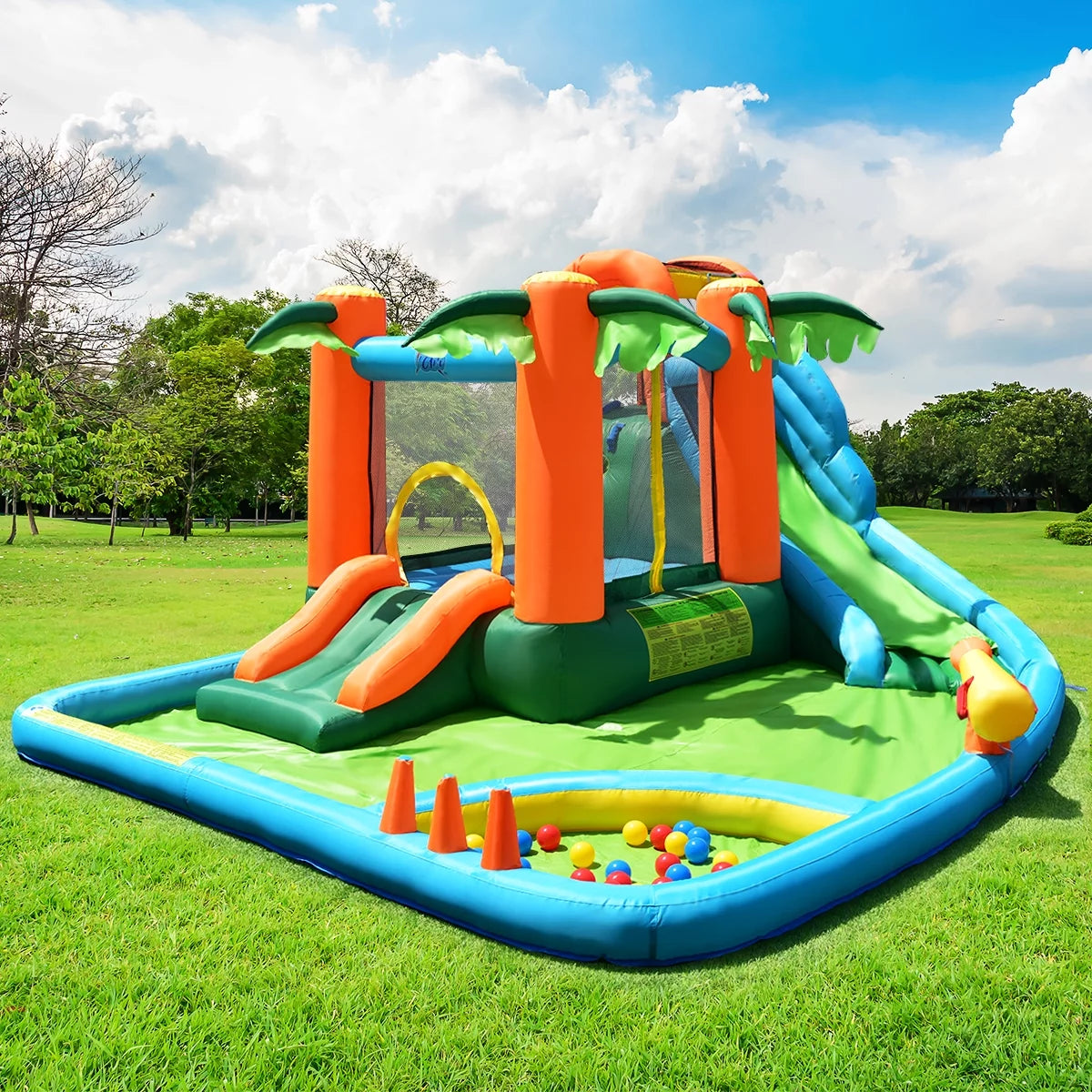 Inflatable Bounce House Kids Water Splash Pool Dual Slide W792096