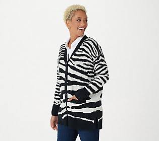 Black Zebra Jacquard Button Front Cardigan L7076
